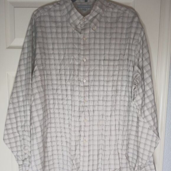 HathawayCambridgeTwill 17 1/2-35 L/slv PlaidButtonUp100%Cotton PocketMen's Shirt - Picture 1 of 8